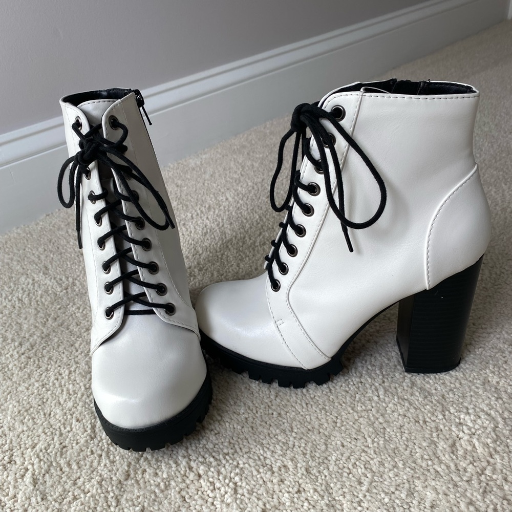 Heeled, lace up booties
